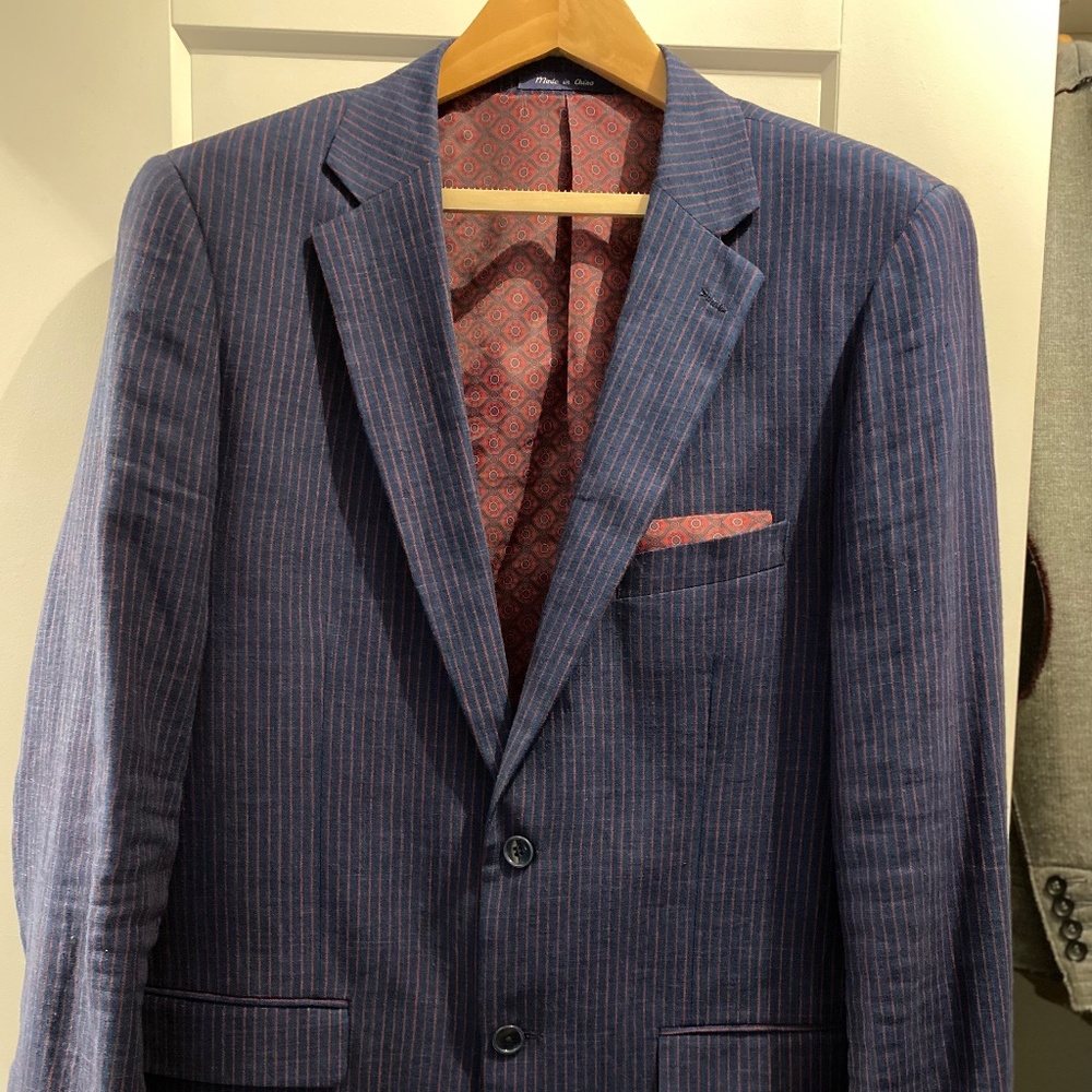 Alan Flusser Blazer, Navy with Red Pinstripes, Men's Large